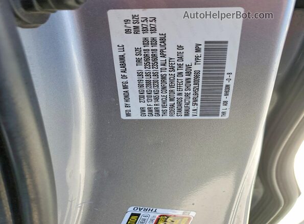 5FNRL6H52LB009693 2020 HONDA ODYSSEY Silver VIN კოდის სტიკერის ხედი