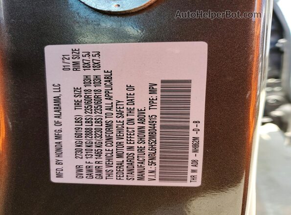 5FNRL6H52MB044915 2021 HONDA ODYSSEY Gray VIN կոդի պիտակի տեսք