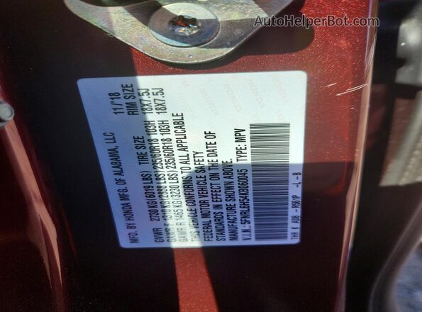 5FNRL6H54KB060045 2019 HONDA ODYSSEY Burgundy VIN sticker view