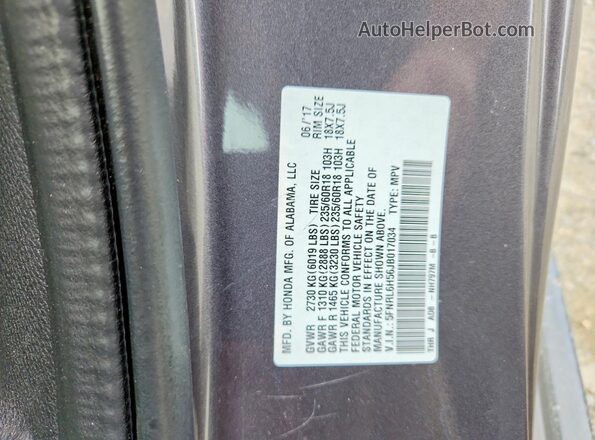 5FNRL6H56JB017034 2018 HONDA ODYSSEY Gray VIN կոդի պիտակի տեսք