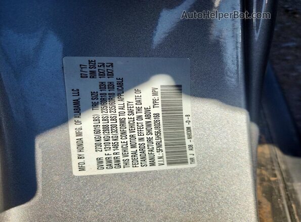 5FNRL6H56JB026168 2018 HONDA ODYSSEY Silver VIN կոդի պիտակի տեսք
