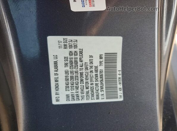 5FNRL6H56JB067951 2018 HONDA ODYSSEY Gray Widok naklejki z numerem VIN