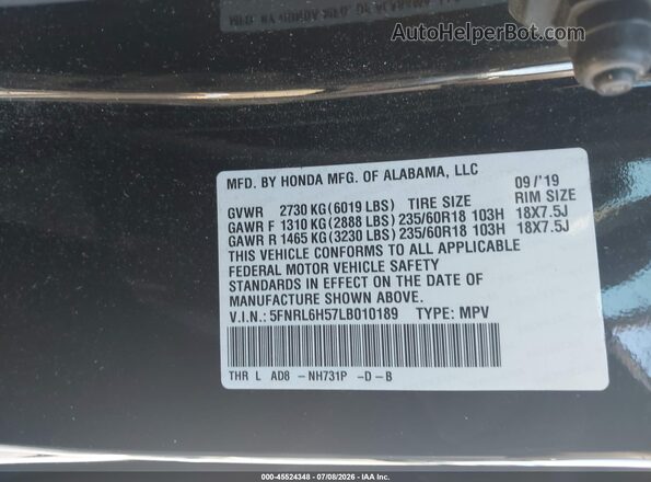 5FNRL6H57LB010189 2020 HONDA ODYSSEY Black Շարժիչի բաժամունքի տեսք