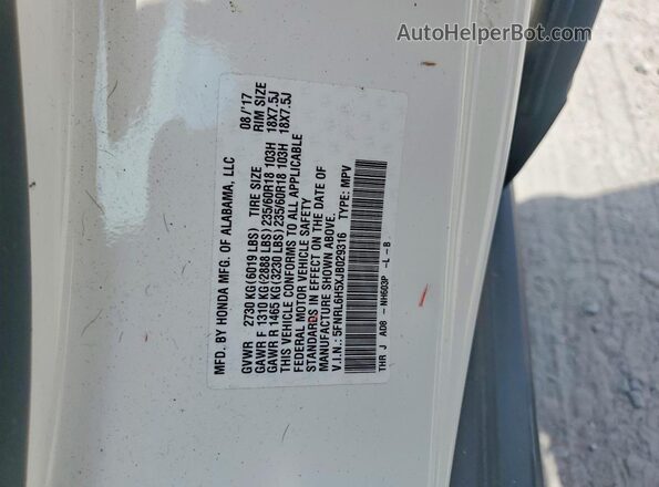 5FNRL6H5XJB029316 2018 HONDA ODYSSEY Белый Вид наклейки с VIN-кодом