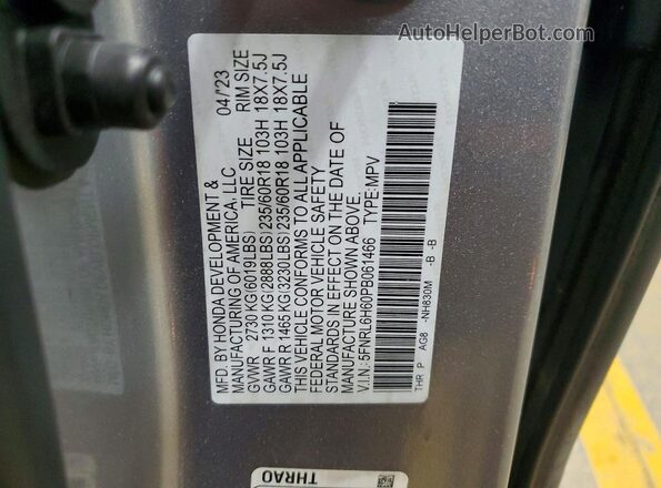 5FNRL6H60PB061466 2023 HONDA ODYSSEY Silver Widok naklejki z numerem VIN
