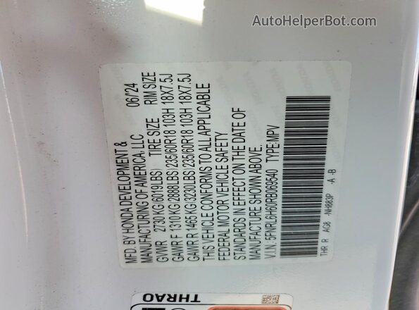 5FNRL6H60RB069540 2024 HONDA ODYSSEY White Սալոնի 360 աստիճան տեսք