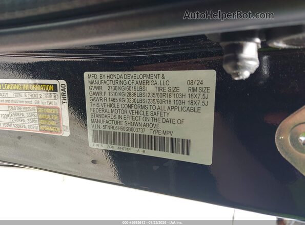 5FNRL6H60SB003737 2025 HONDA ODYSSEY Black Շարժիչի բաժամունքի տեսք