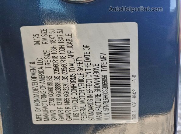 5FNRL6H60SB065056 2025 HONDA ODYSSEY Gray Vista interior de 360 grados