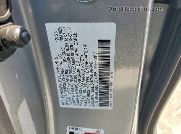 5FNRL6H60TB031698 2026 HONDA ODYSSEY Silver Vista de la etiqueta del VIN