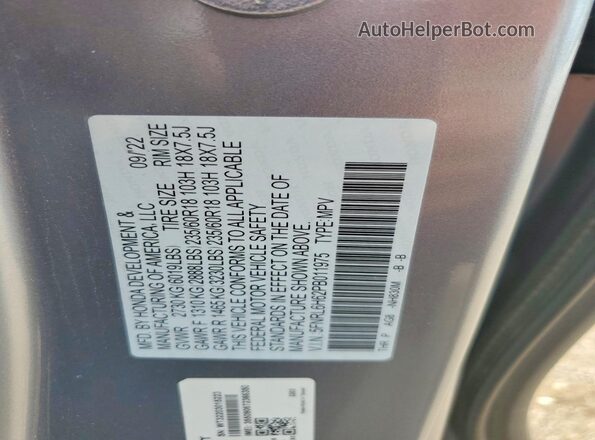 5FNRL6H62PB011975 2023 HONDA ODYSSEY Silver Widok naklejki z numerem VIN