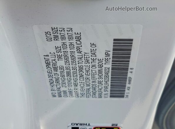 5FNRL6H62SB049232 2025 HONDA ODYSSEY White VIN sticker view