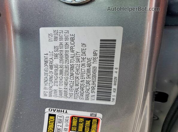 5FNRL6H63SB045609 2025 HONDA ODYSSEY Silver Widok naklejki z numerem VIN