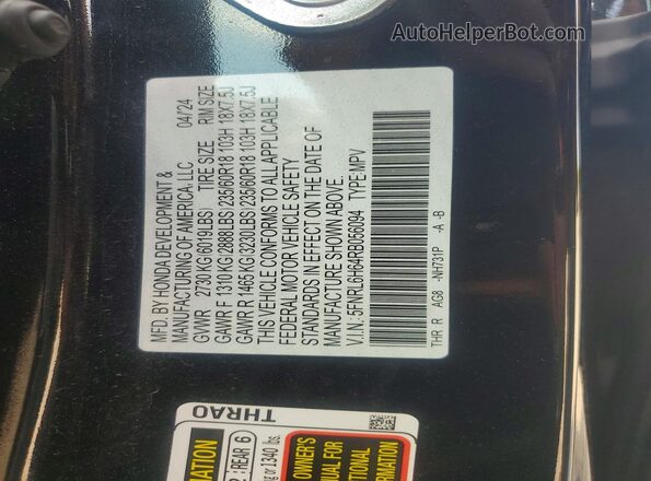 5FNRL6H64RB056094 2024 HONDA ODYSSEY Black Вид наклейки з VIN-кодом