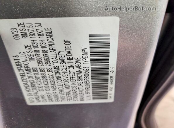 5FNRL6H65RB005493 2024 HONDA ODYSSEY Серебряный Панорамный вид салона 360°