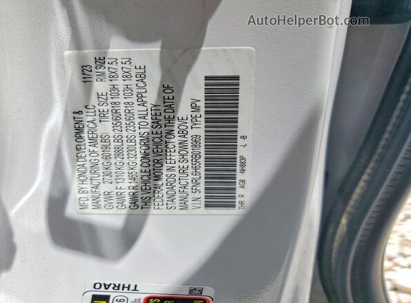 5FNRL6H65RB018969 2024 HONDA ODYSSEY White Widok naklejki z numerem VIN