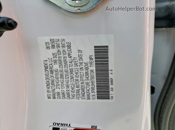 5FNRL6H65TB007249 2026 HONDA ODYSSEY White VIN կոդի պիտակի տեսք
