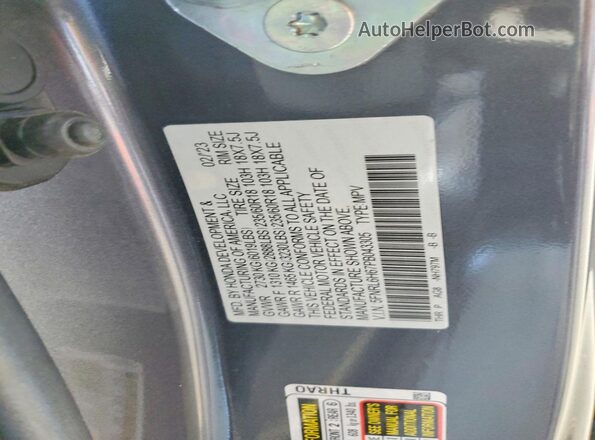 5FNRL6H67PB043305 2023 HONDA ODYSSEY Gray VIN կոդի պիտակի տեսք