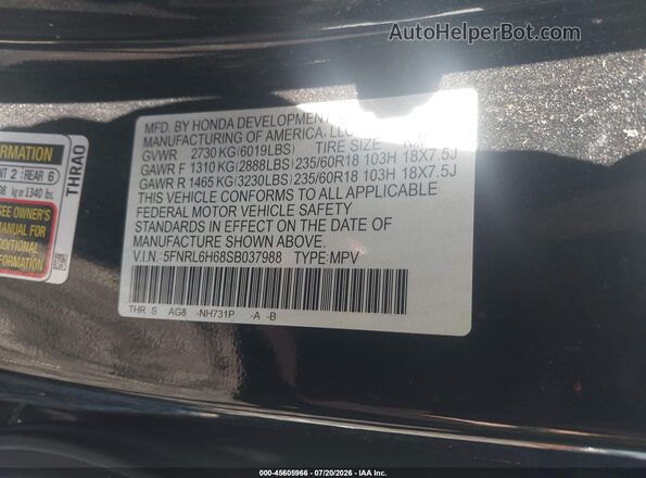 5FNRL6H68SB037988 2025 HONDA ODYSSEY Black Engine compartment view