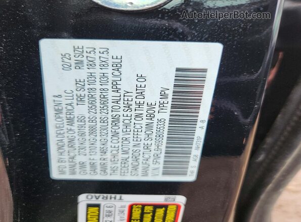 5FNRL6H69SB055335 2025 HONDA ODYSSEY Black Widok naklejki z numerem VIN