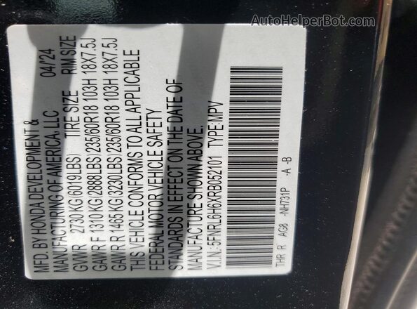 5FNRL6H6XRB052101 2024 HONDA ODYSSEY Black Панорамний вид салону 360°