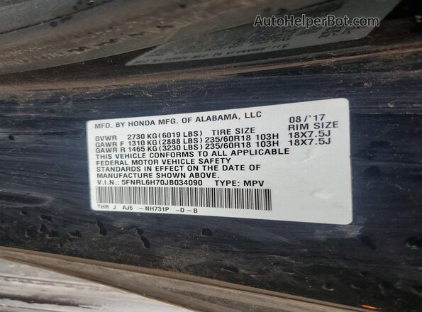 5FNRL6H70JB034090 2018 HONDA ODYSSEY Black VIN կոդի պիտակի տեսք