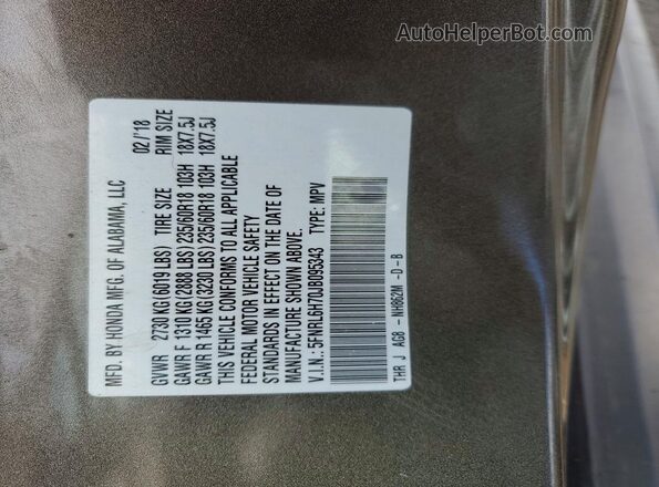 5FNRL6H70JB095343 2018 HONDA ODYSSEY Brown Widok naklejki z numerem VIN