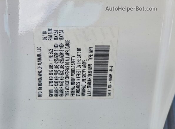 5FNRL6H70KB012978 2019 HONDA ODYSSEY White Սալոնի 360 աստիճան տեսք