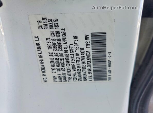 5FNRL6H70KB090337 2019 HONDA ODYSSEY White Панорамний вид салону 360°