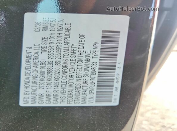 5FNRL6H70TB046033 2026 HONDA ODYSSEY Black Vista de la etiqueta del VIN