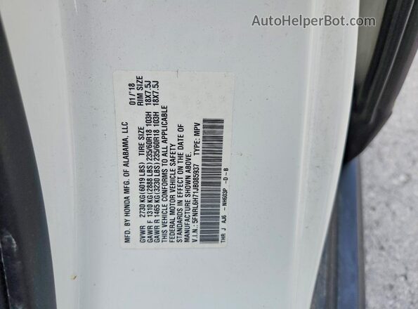 5FNRL6H71JB085937 2018 HONDA ODYSSEY White VIN კოდის სტიკერის ხედი