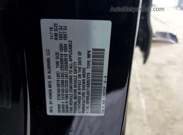 5FNRL6H71KB057279 2019 HONDA ODYSSEY Черный Вид наклейки с VIN-кодом