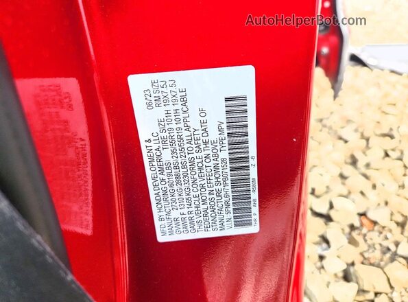5FNRL6H71PB071528 2023 HONDA ODYSSEY Burgundy VIN կոդի պիտակի տեսք