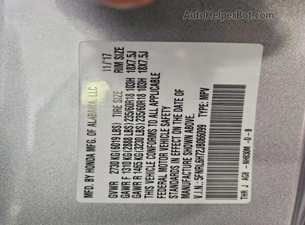 5FNRL6H72JB066099 2018 HONDA ODYSSEY Gray Շարժիչի բաժամունքի տեսք