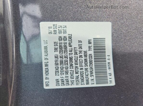 5FNRL6H72KB013324 2019 HONDA ODYSSEY Gray Widok komory silnika