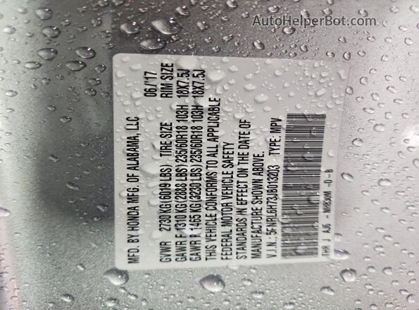 5FNRL6H73JB013203 2018 HONDA ODYSSEY Silver VIN sticker view
