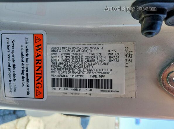 5FNRL6H73PB012190 2023 HONDA ODYSSEY White VIN sticker view