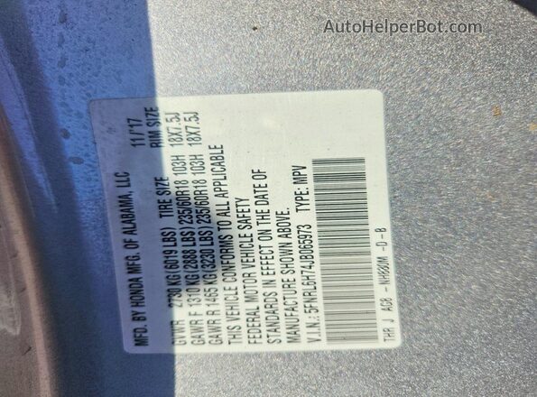 5FNRL6H74JB065973 2018 HONDA ODYSSEY Silver VIN sticker view