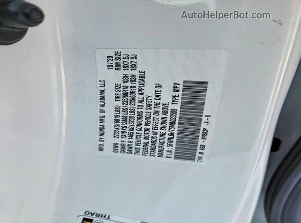 5FNRL6H75MB023509 2021 HONDA ODYSSEY White VIN կոդի պիտակի տեսք
