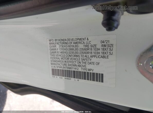 5FNRL6H75NB011412 2022 HONDA ODYSSEY White Вид підкапотного простору