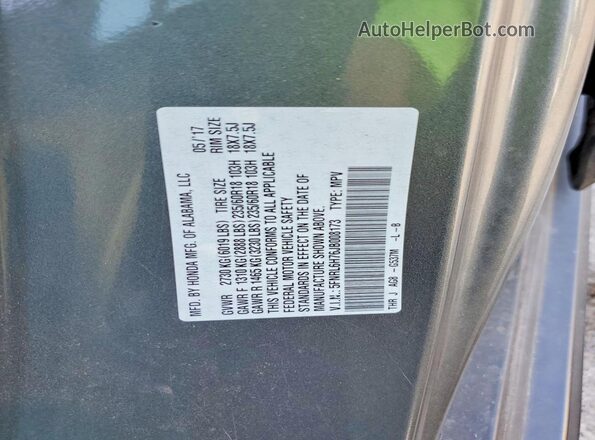 5FNRL6H76JB008173 2018 HONDA ODYSSEY Gray Widok naklejki z numerem VIN