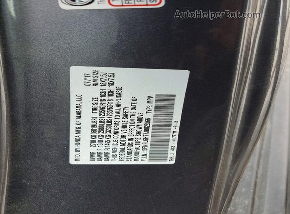 5FNRL6H77JB022566 2018 HONDA ODYSSEY Gray VIN კოდის სტიკერის ხედი