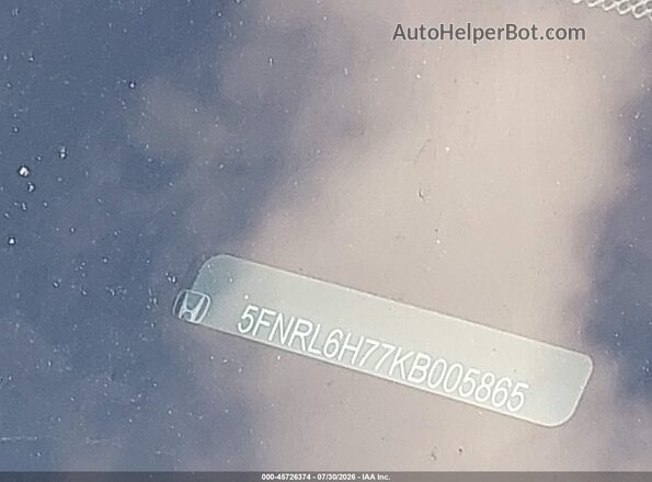 5FNRL6H77KB005865 2019 HONDA ODYSSEY Серый 