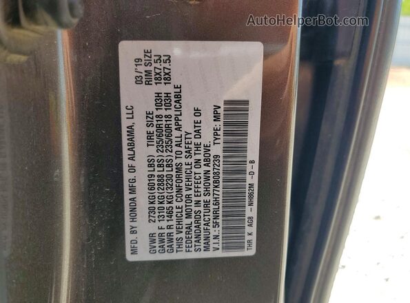 5FNRL6H77KB087239 2019 HONDA ODYSSEY Gray 360 interior view