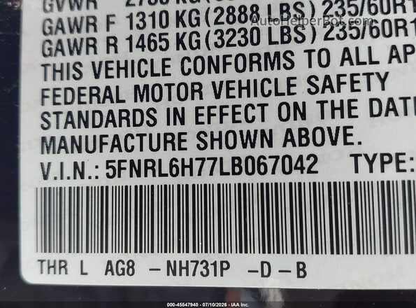 5FNRL6H77LB067042 2020 HONDA ODYSSEY Black Engine compartment view