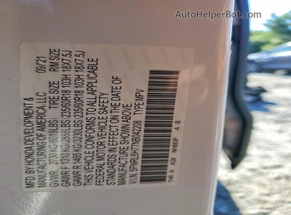 5FNRL6H77NB042208 2022 HONDA ODYSSEY White VIN sticker view