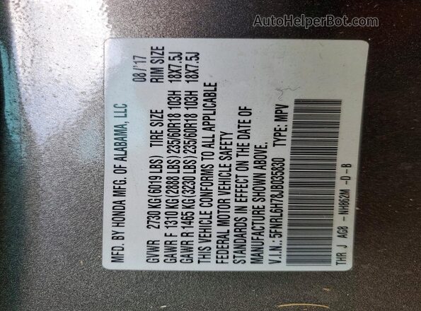5FNRL6H78JB035830 2018 HONDA ODYSSEY Gray VIN sticker view
