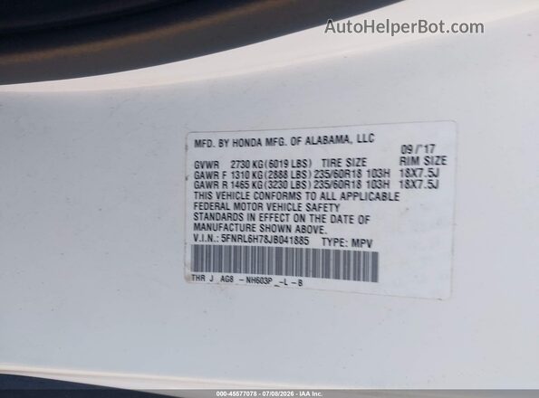 5FNRL6H78JB041885 2018 HONDA ODYSSEY White Engine compartment view