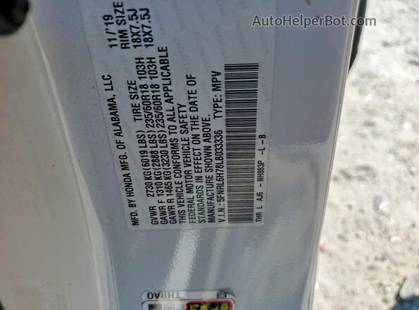 5FNRL6H78LB033336 2020 HONDA ODYSSEY White სალონის 360-გრადუსიანი ხედი