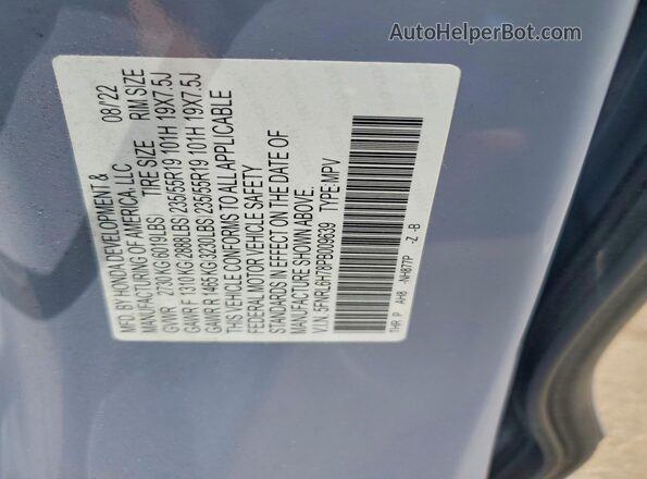 5FNRL6H78PB009639 2023 HONDA ODYSSEY Blue VIN կոդի պիտակի տեսք