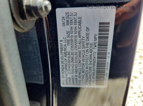 5FNRL6H79RB054172 2024 HONDA ODYSSEY Black VIN კოდის სტიკერის ხედი